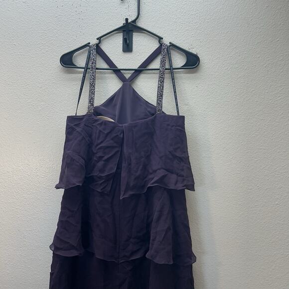 Daymor Couture 3451 Embellished Halter Layered Evening Dress Purple Silk SZ 10 - Picture 7 of 12